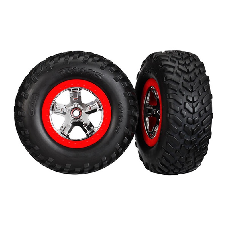OFR 2.2/3.0 SCT Premounted Tires with Chrome/Red Wheels for Slash Rear/Slash 4×4 (2) (TRA5887)
