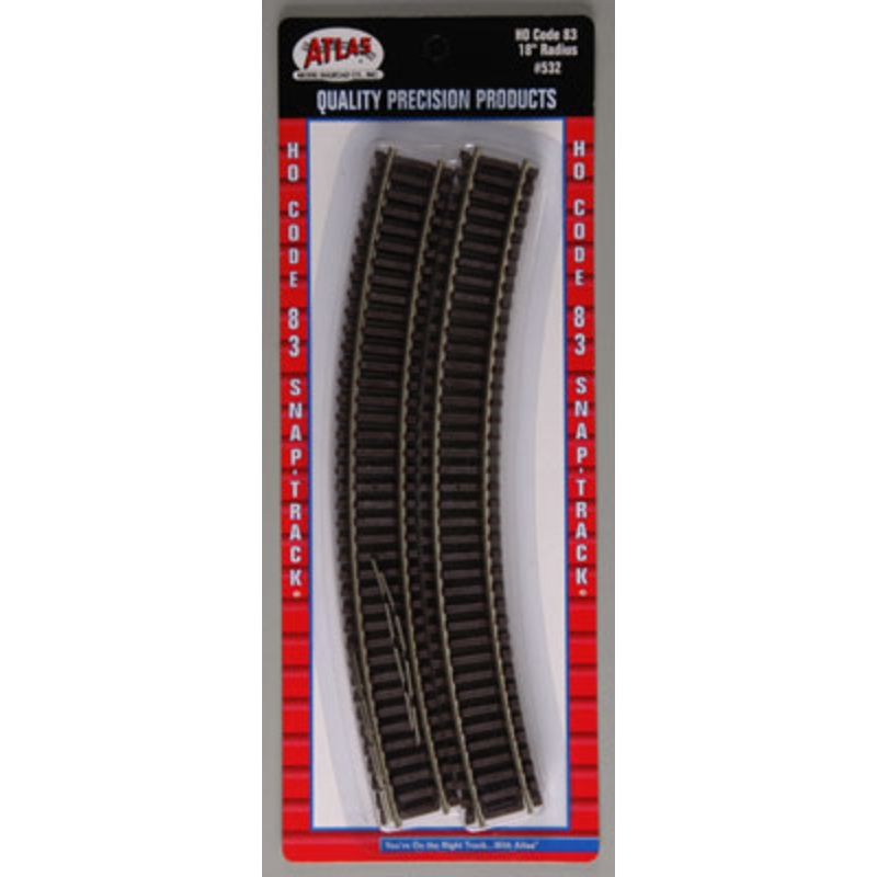 18″ Radius SnapTrack (6) Code 83 HO Scale ATL532