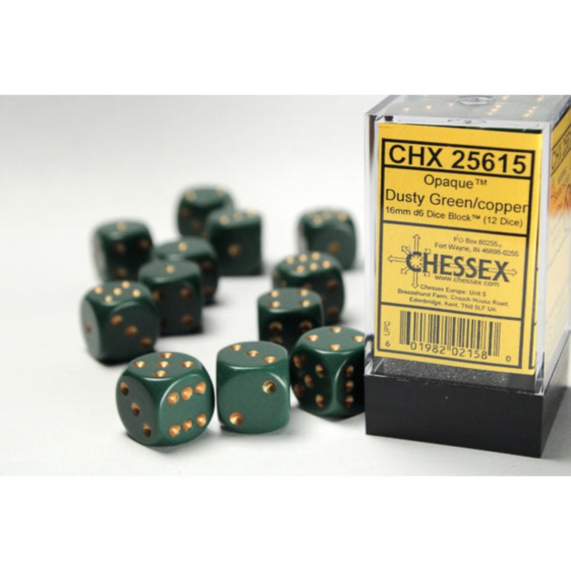 16mm D6 Opaque Dusty Green/ Copper Dice (12) CHX25615