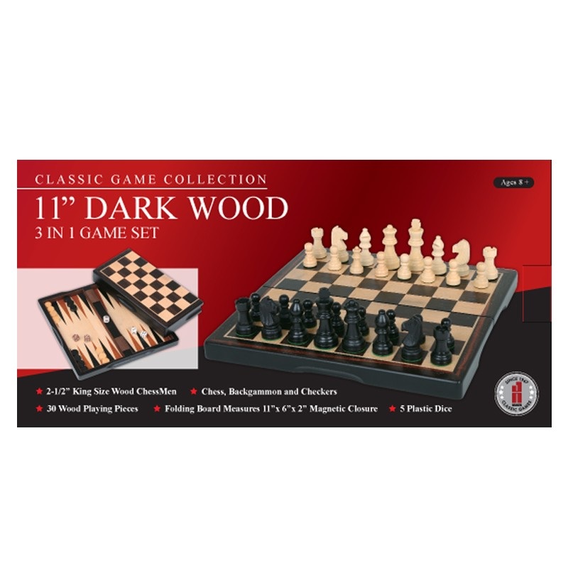 11″ Ebony Wood 3-in-1 Game Set